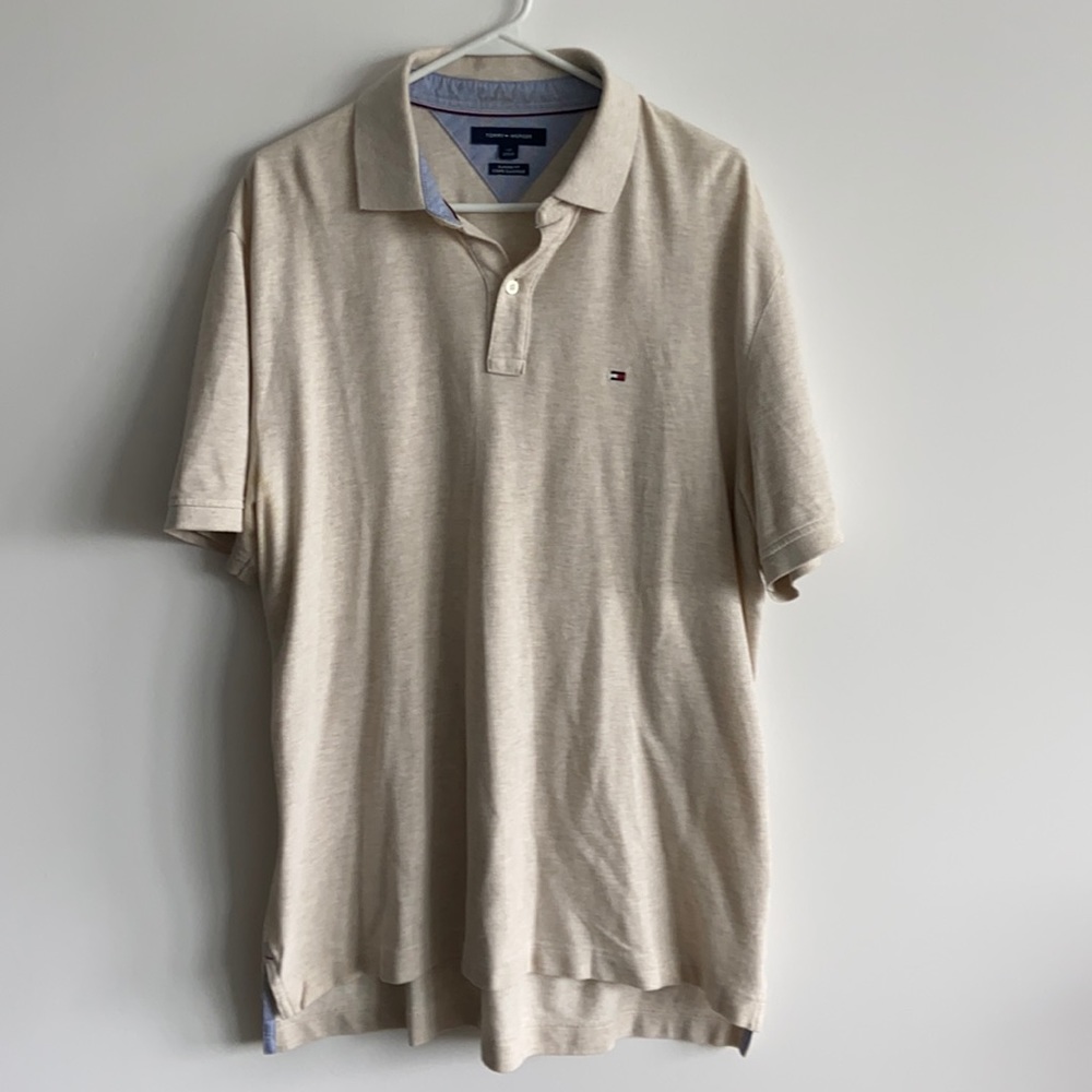 Tommy Hilfiger cream shirt sleeve polo